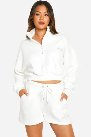 Boohoo Womens Sports Club Slogan Half Zip Seam Detail Cropped Oversized Sweatshirt - - XL