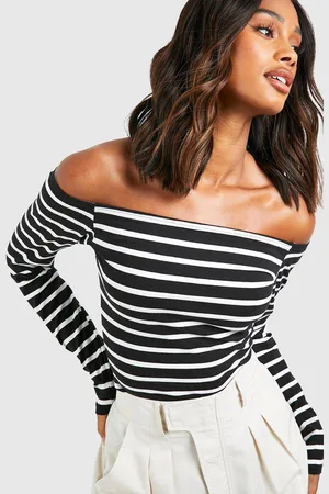 Boohoo Womens Premium Supersoft Stripe Bardot Top - - 8