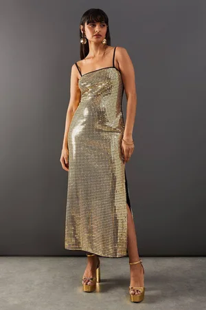 warehouse Womens Embellished Sequin Strappy Bandeau Midi Dress - - 12