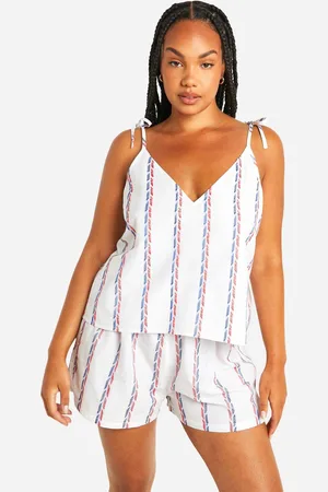 Boohoo Womens Plus Cotton Poplin Multi Stripe Cami And Short Pyjama Set - - 26