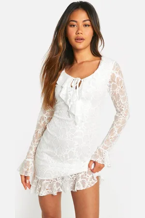 Boohoo Womens Lace Ruffle Tie Front Shift Dress - - 18