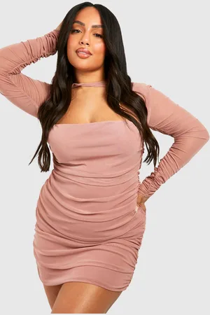 Boohoo Womens Plus Mesh Twist Detail Ruched Bodycon Dress - - 26