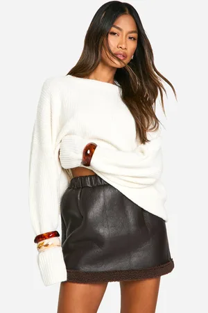 Boohoo Womens Teddy Trim Faux Leather Skirt - - 10