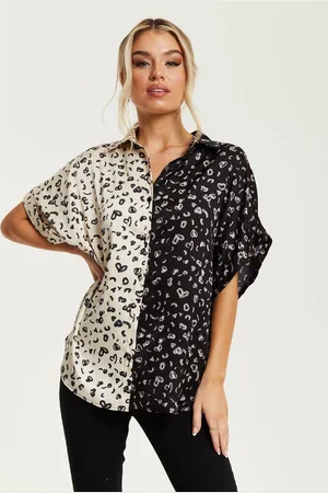 Liquorish Womens Khaki Animal Print Shirt With Short Sleeves - - 10