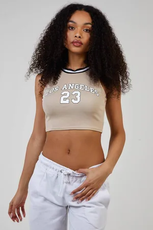 Pink Vanilla Womens Sports Stripe Varsity Super Crop Top - - S