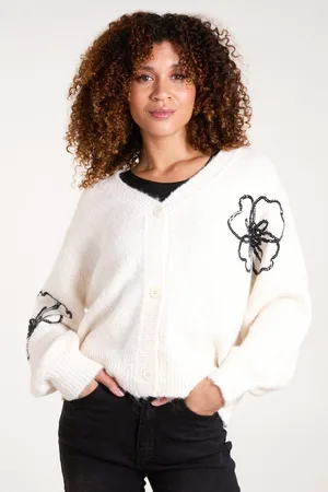 Blue Vanilla Womens Flower Embroidery Cardigan - - M/L