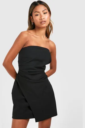 Boohoo Womens Linen Look Drape Bandeau Tailored Mini Dress - - 14
