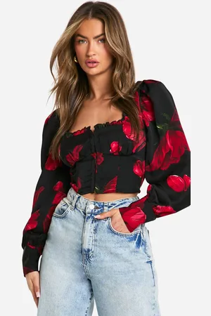 Boohoo Womens Rose Print Frill Hem Hook And Eye Milkmaid Corset Top - - 6