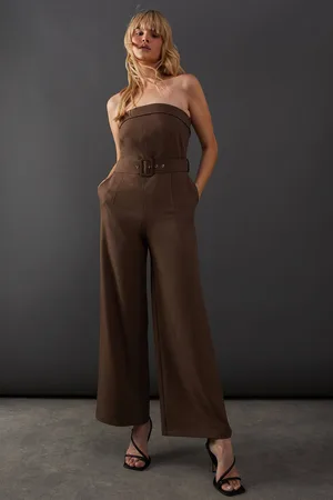 warehouse Womens Bandeau Wide Leg Tailored Jumpsuit - - 14