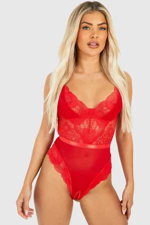 Boohoo Womens Crotchless Lace And Mesh Bodysuit - - L