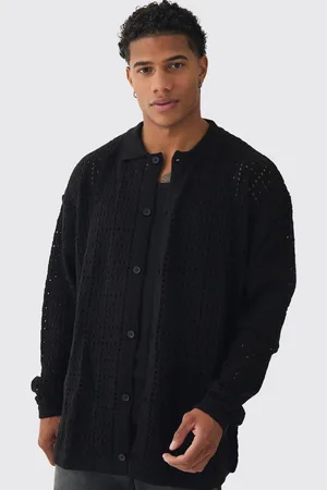 Boohoo Oversized Long Sleeve Crochet Knitted Shirt - - M