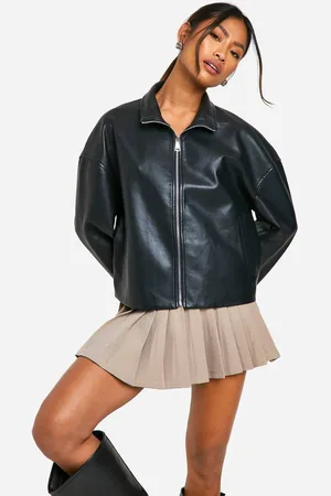 Boohoo Womens Funnel Neck Faux Leather Bomber Jacket - - 14