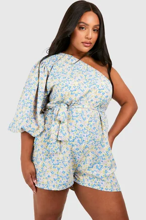 Boohoo Womens Plus Woven Ditsy Floral One Shoulder Belted Playsuit - - 20