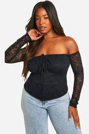 Boohoo Womens Plus Bardot Lace Hook And Eye Corset Top - - 26