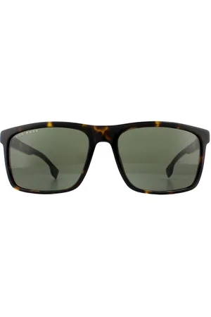 HUGO BOSS Rectangle Dark Havana Green Sunglasses - - One Size