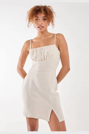 Pink Vanilla Womens Linen Ruched Strappy Mini Dress - - 10