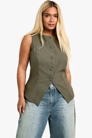 Boohoo Womens Plus Pinstripe Self Fabric Button Front Waistcoat - - 28