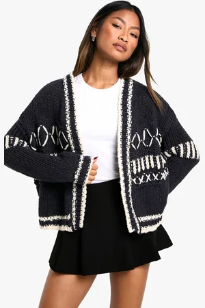 Boohoo Womens Chunky Knitted Contrast Stitch Cardigan - - L