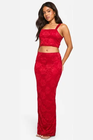 Boohoo Womens Petite Lace Square Neck Maxi Skirt Co-ord - - 14