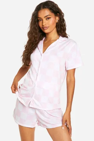 Boohoo Womens Checkerboard Pyjama Shirt And Short Set - - 10