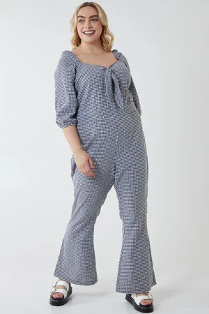 Blue Vanilla Womens Curve Milkmaid Gingham Jumpsuit - - 20