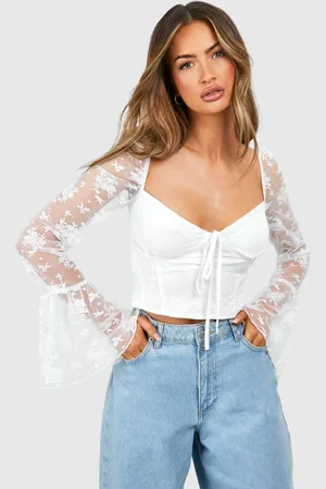 Boohoo Womens Lace Frill Sleeve Corset Top - - 16