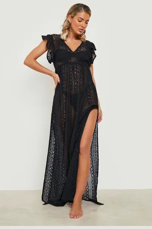 Boohoo Womens Ruffle Lace Plunge Beach Dress - - XS