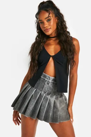 Boohoo Womens Vintage Look Faux Leather Pleated Tennis Skirt - - 14