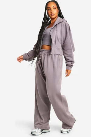 Boohoo Womens Plus Deep Hem Crop Top 3 Piece Hooded Tracksuit - - 26