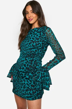 Boohoo Womens Leopard Chiffon Ruffle Mini Dress - 18