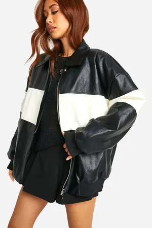 Boohoo Womens Contrast Detail Oversized Faux Leather Bomber Jacket - - 14
