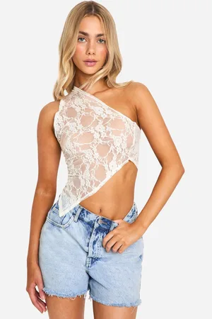 Boohoo Womens One Shoulder Asymmetric Lace Top - - 14