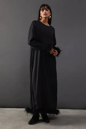 warehouse Womens Premium Satin Feather Trim Button Back Midi Dress - - 6