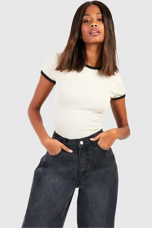 Boohoo Womens Premium Contrast Rib Cap Sleeve Top - - 10