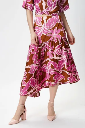 Liquorish Womens Floral Midi Asymmetric Skirt with Pleat details - 10