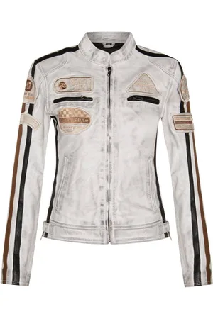 Infinity Womens Leather Biker Racing Badges Jacket-Agadir - - 20