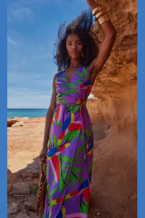 Dancing Leopard Womens Harmony Tropical Print Dress Tulip Skirt Sleeveless Wrap Front Outfit - - 12