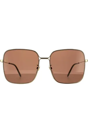 Gucci Womens Square Gold Brown Sunglasses - - One Size