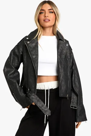 Boohoo Womens Vintage Look Faux Leather Biker Jacket - - 12