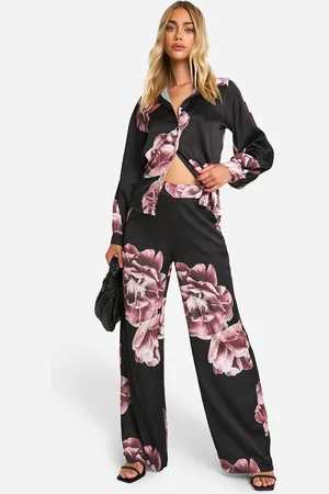 Boohoo Womens Large Scale Floral Wide Leg Trousers - - 10