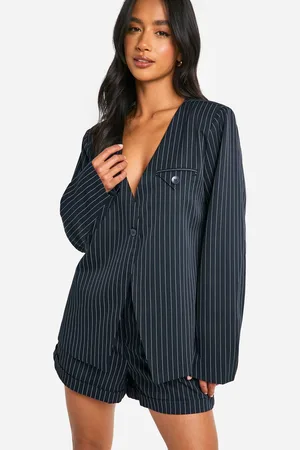 Boohoo Womens Petite Collarless Pinstripe Tailored Blazer - - 12