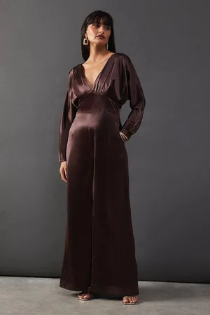warehouse Womens Satin Batwing Wide Leg Jumpsuit - - 10