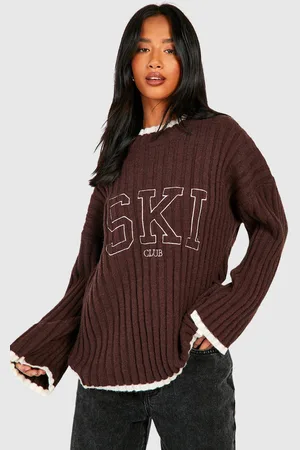 Boohoo Womens Petite Embroidered Rib Knit Jumper - - 16