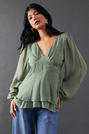 warehouse Womens Plunge Neck Dobby Chiffon Double Layer Blouse - - 8