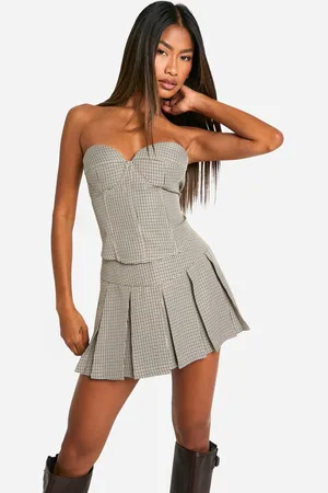 Boohoo Womens Tonal Check Pleated Micro Mini Skirt - - 8