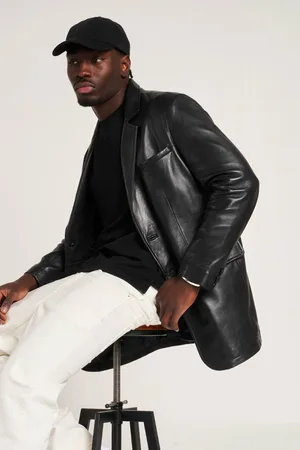Barneys Originals Oversized Leather Blazer - - XL