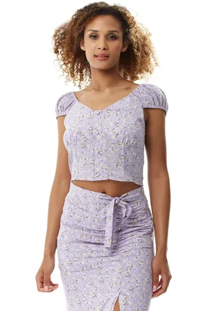 Liquorish Womens Floral Button Up Front Top In Lilac - - 14