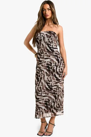 Boohoo Womens Bandeau Printed Mesh Midaxi Dress - - 12