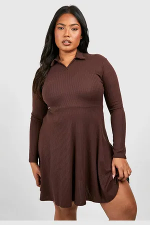 Boohoo Womens Plus Wide Soft Rib Collar Skater Dress - - 28
