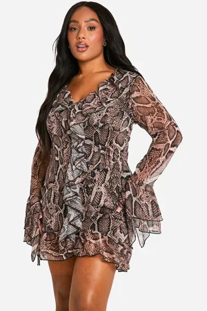 Boohoo Womens Plus Woven Ruffle Print Shift Dress - 20